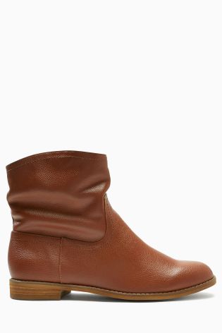 Tan Leather Slouch Ankle Boots